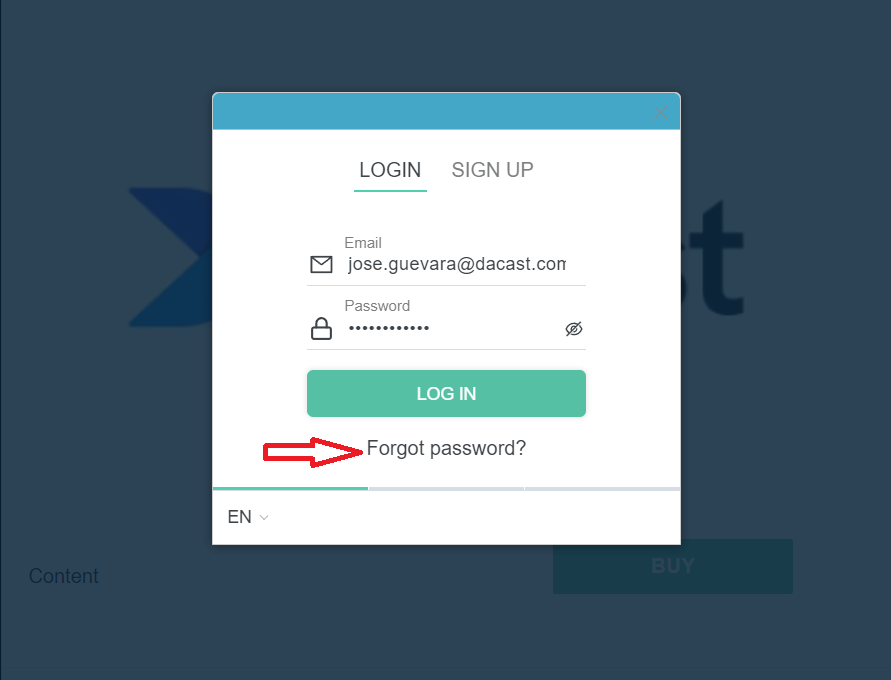 Dacast - Login - Forget password? Link