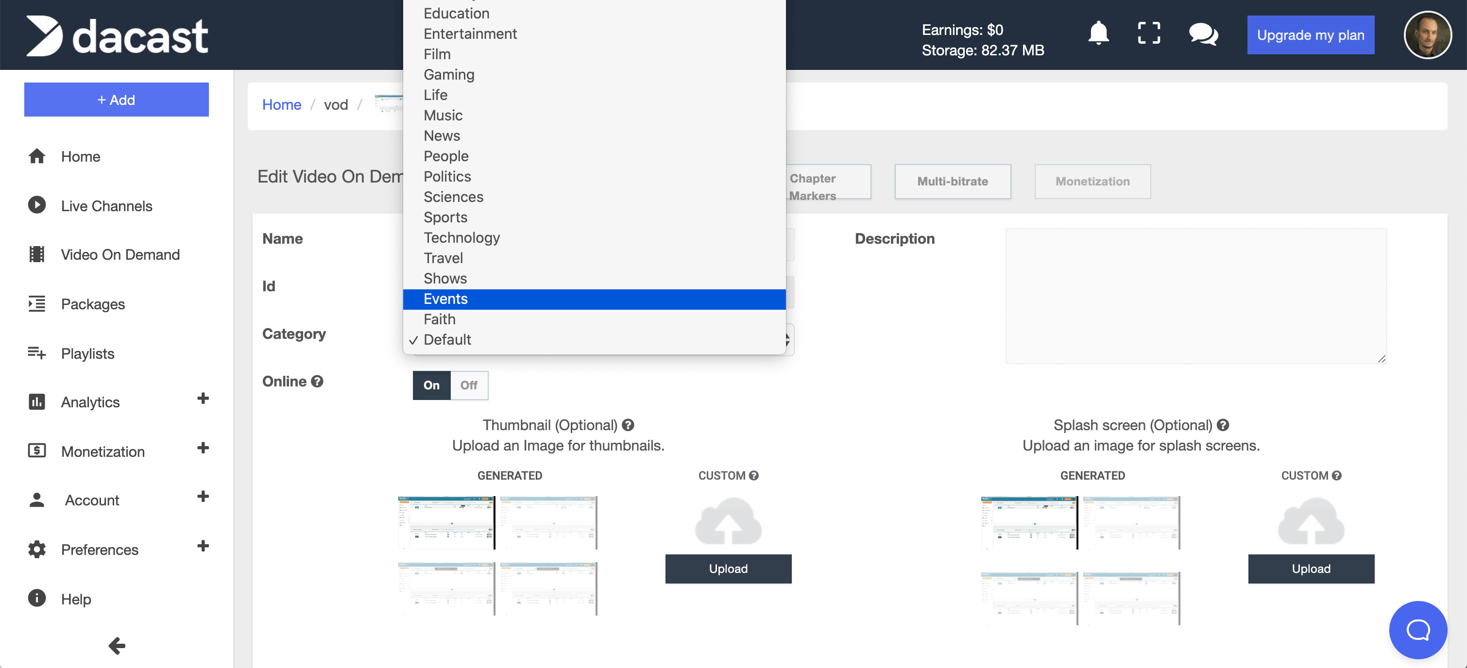 online video library categories