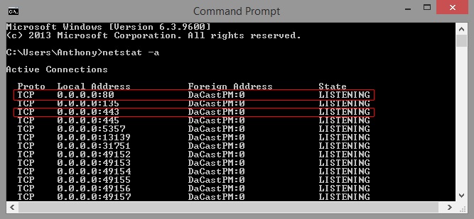 Ports for Live Streaming - Command Prompt