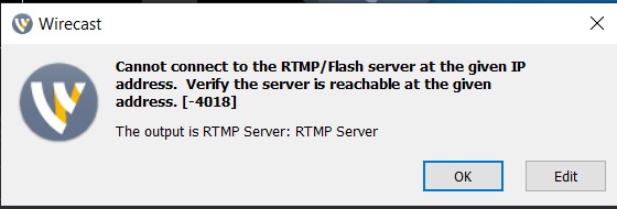 Message d'erreur de Dacast Wirecast - Impossible de se connecter